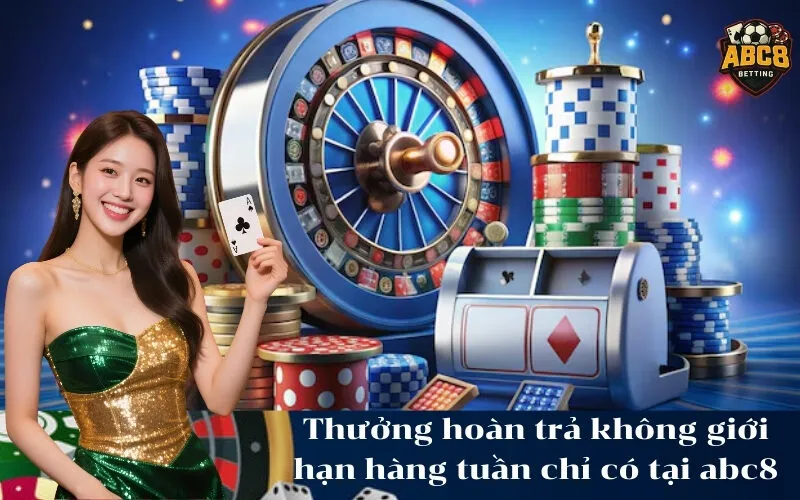 Thưởng hoàn trả không giới hạn hàng tuần chỉ có tại abc8